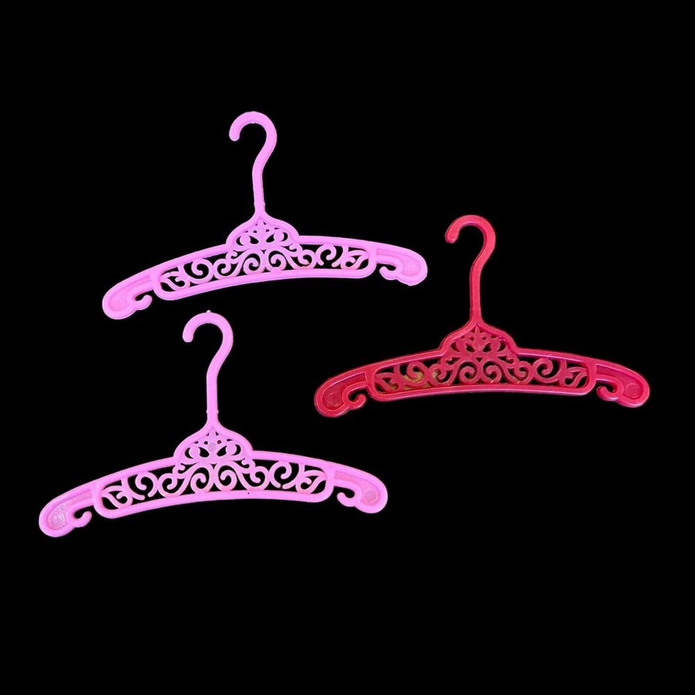 Vintage Barbie Doll Filigree Clothing Hangers Lot Of 3 - 2 Pink 1 Red Accessory